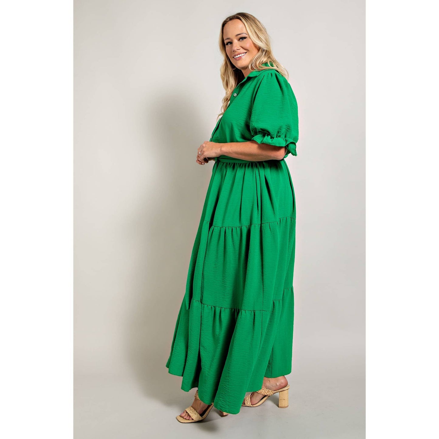 PLUS - BUTTON DOWN MAXI SHIRT DRESS: BLACK