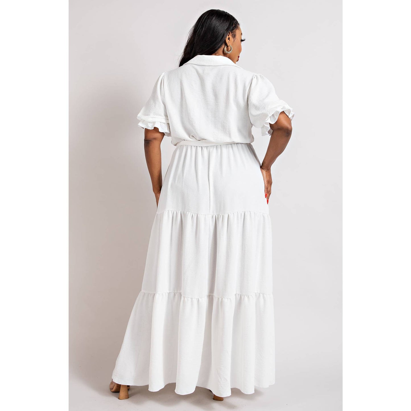 PLUS - BUTTON DOWN MAXI SHIRT DRESS: BLACK