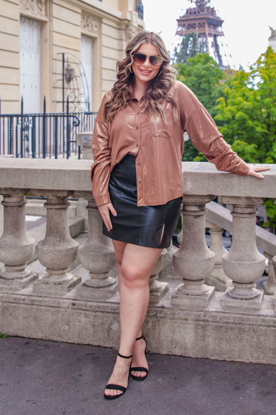 Jean Button Up Metallic Top / Copper