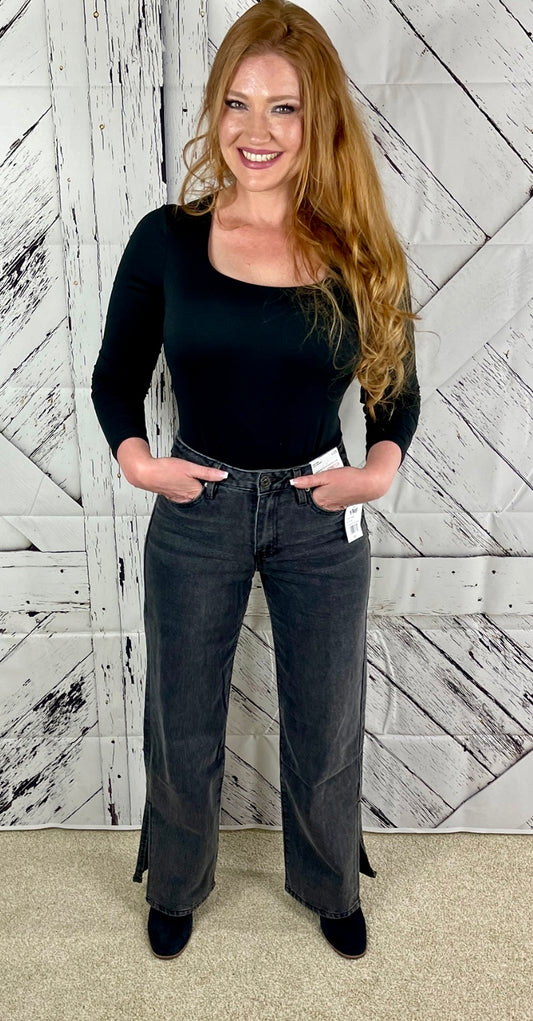 Junior Dream High-Rise 90s Straight Side-Slit Jean / Black