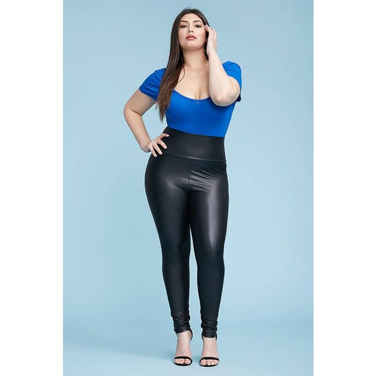 PLUS - Faux leather HW Leggings: BLACK
