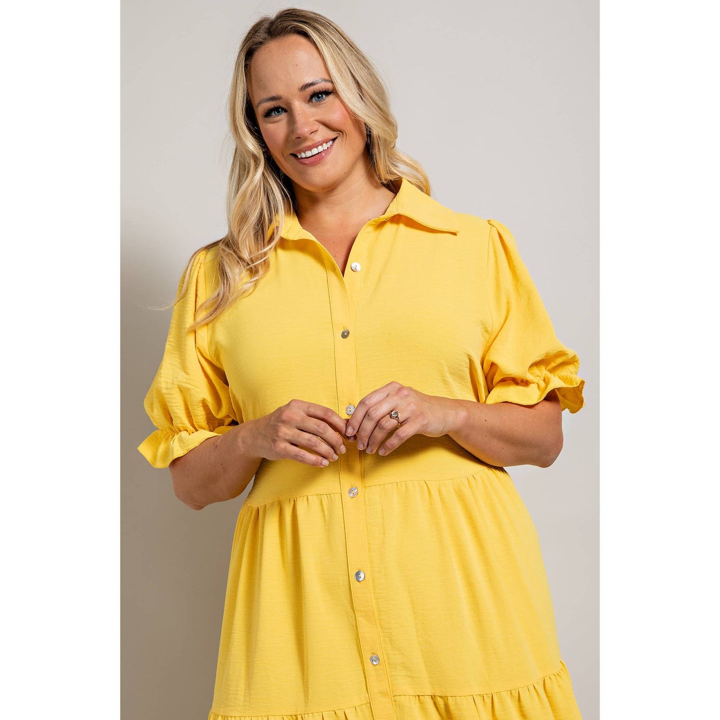 PLUS - BUTTON DOWN MAXI SHIRT DRESS: BLACK