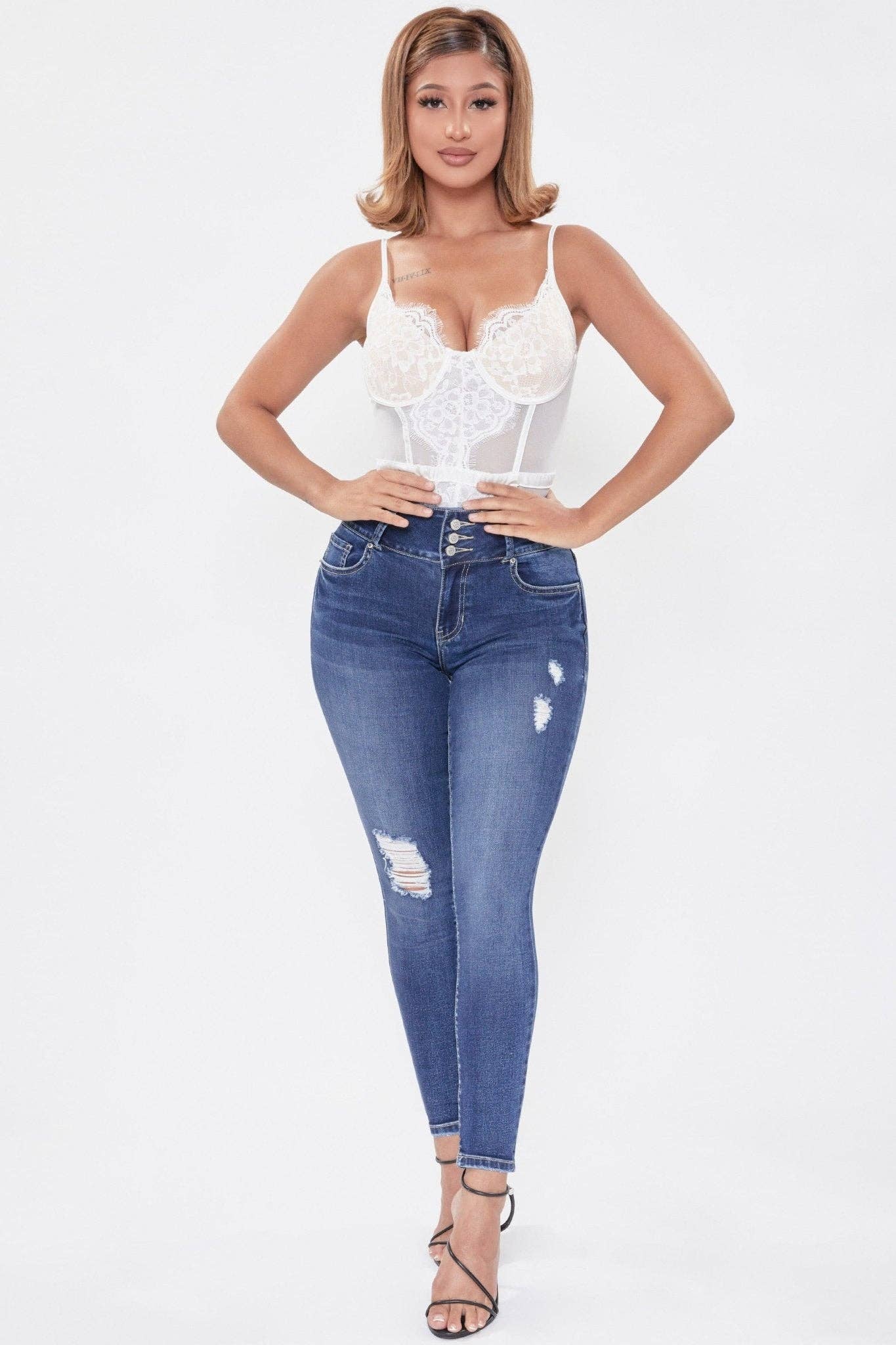 Junior 3 Button High-Rise Skinny Jeans / NWBLE S02