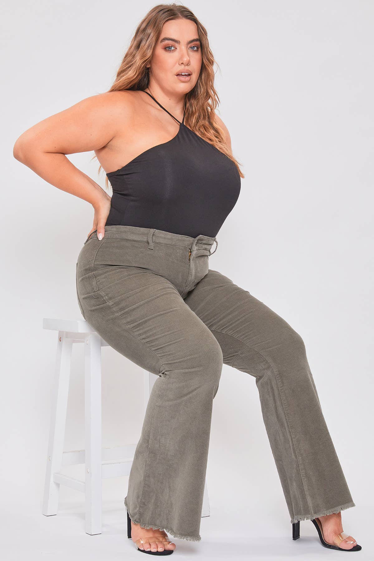 Junior Plus Size Chloe Tube Corduroy Flare Jean / SUMMER OLIVE