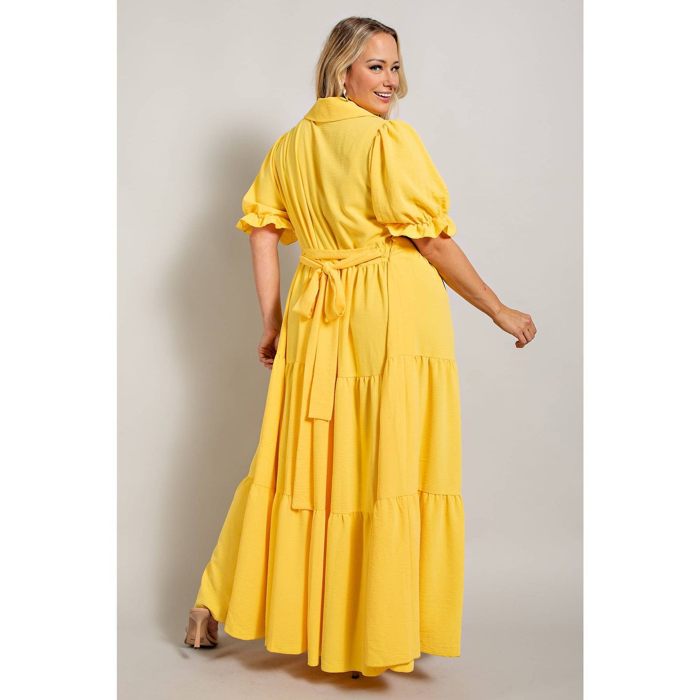 PLUS - BUTTON DOWN MAXI SHIRT DRESS: BLACK