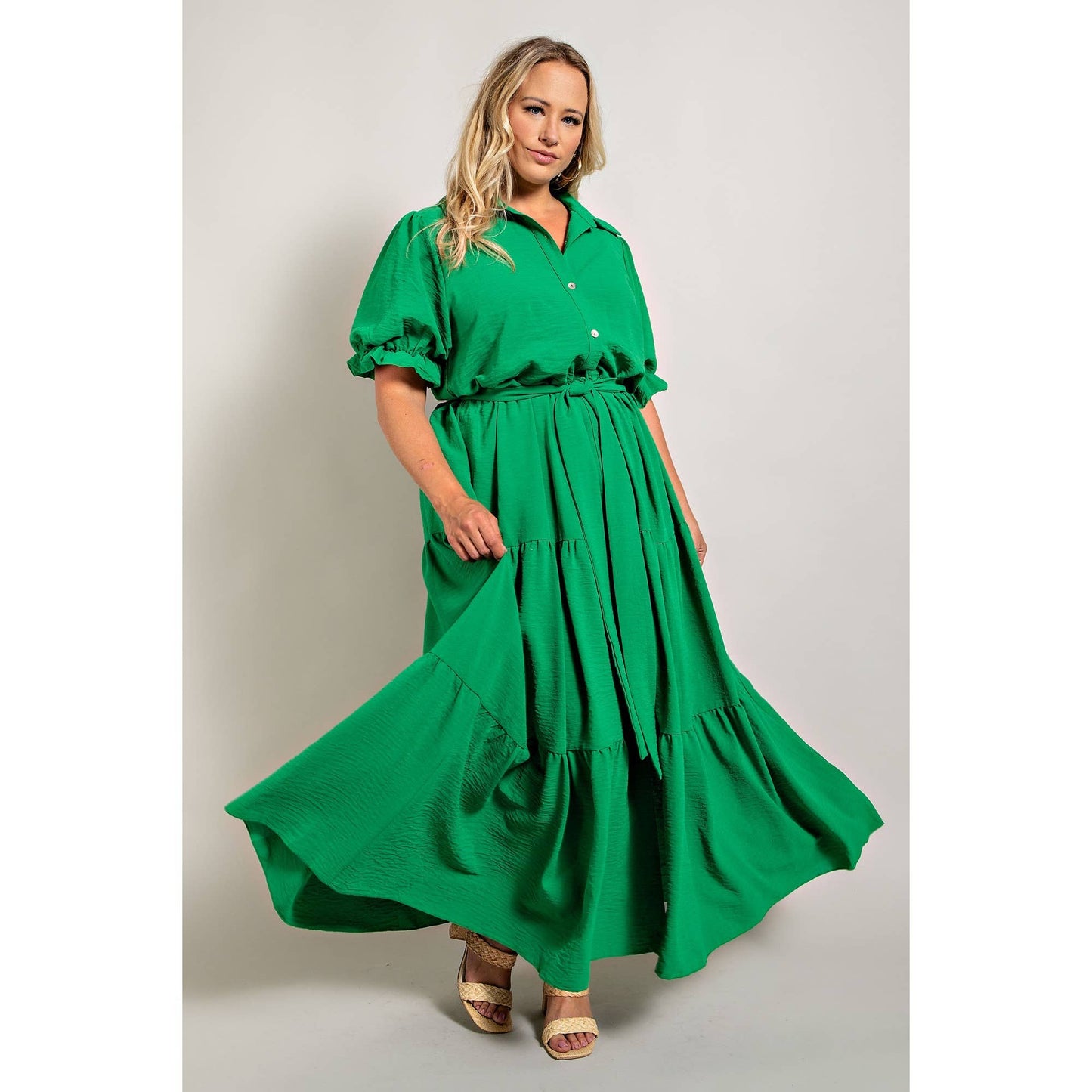 PLUS - BUTTON DOWN MAXI SHIRT DRESS: BLACK