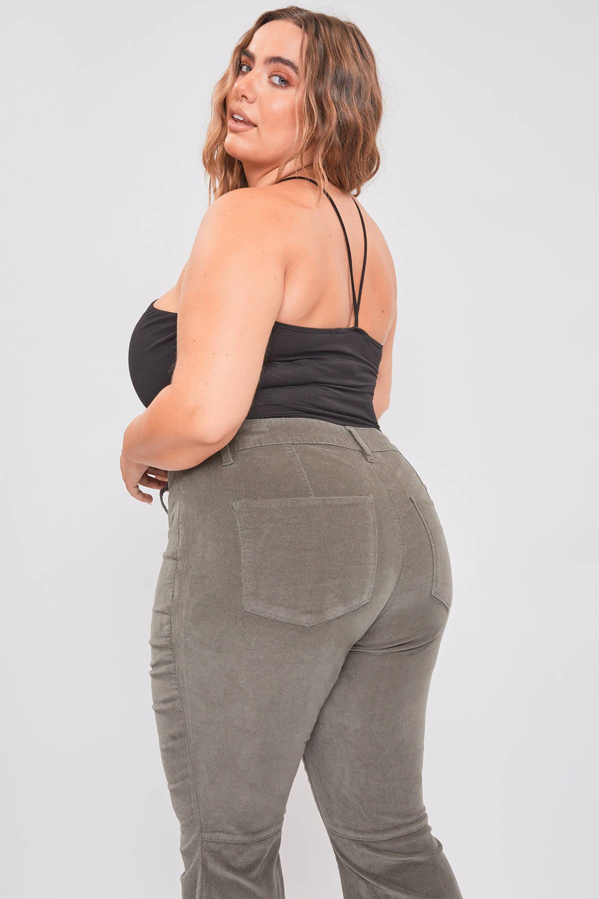 Junior Plus Size Chloe Tube Corduroy Flare Jean / SUMMER OLIVE