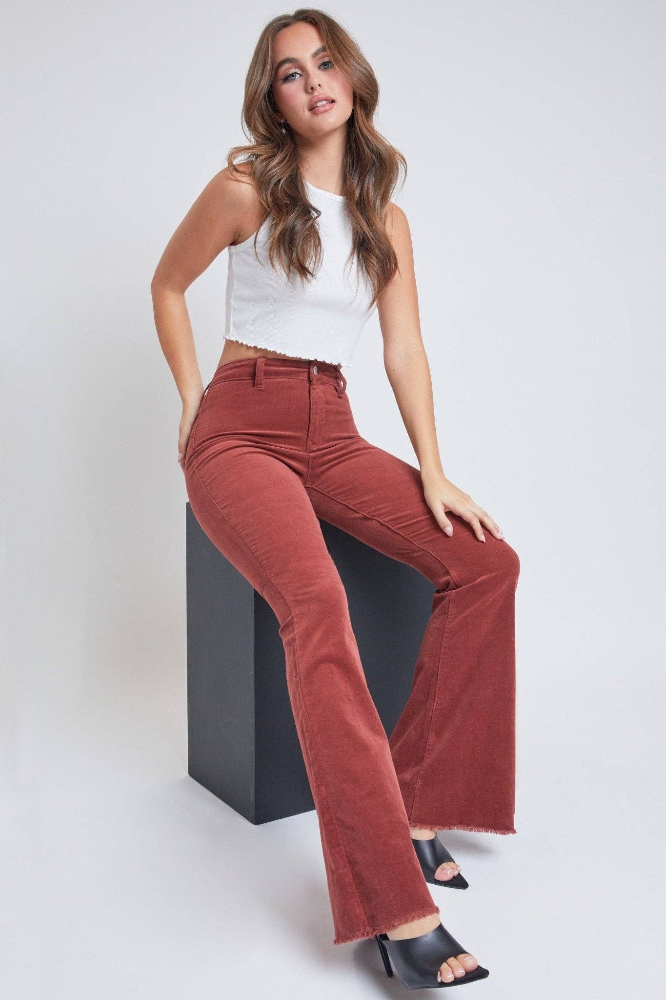 Junior Chloe Tube Corduroy Flare Jean: SUMMER OLIVE