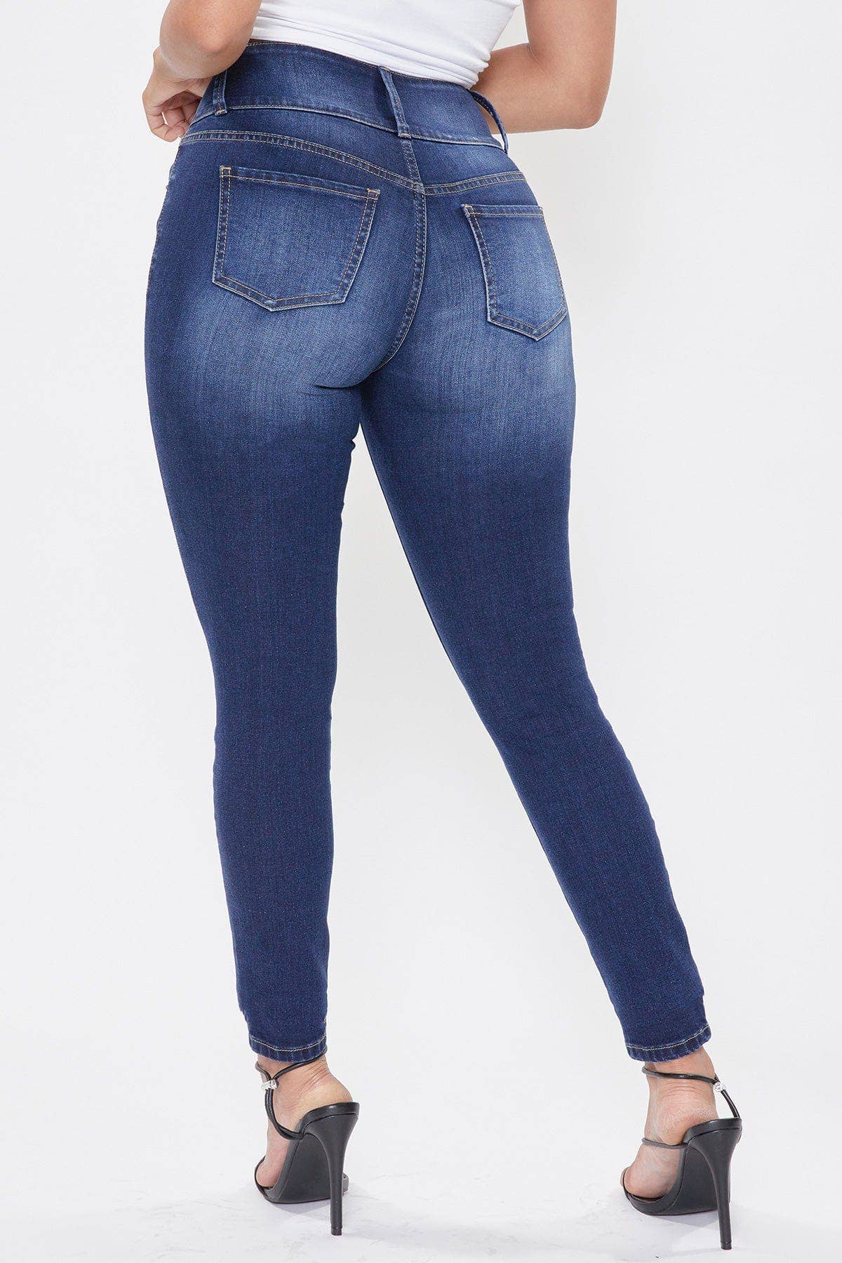 Junior 3 Button High-Rise Skinny Jeans / DKBLU RIP&TEAR S1861