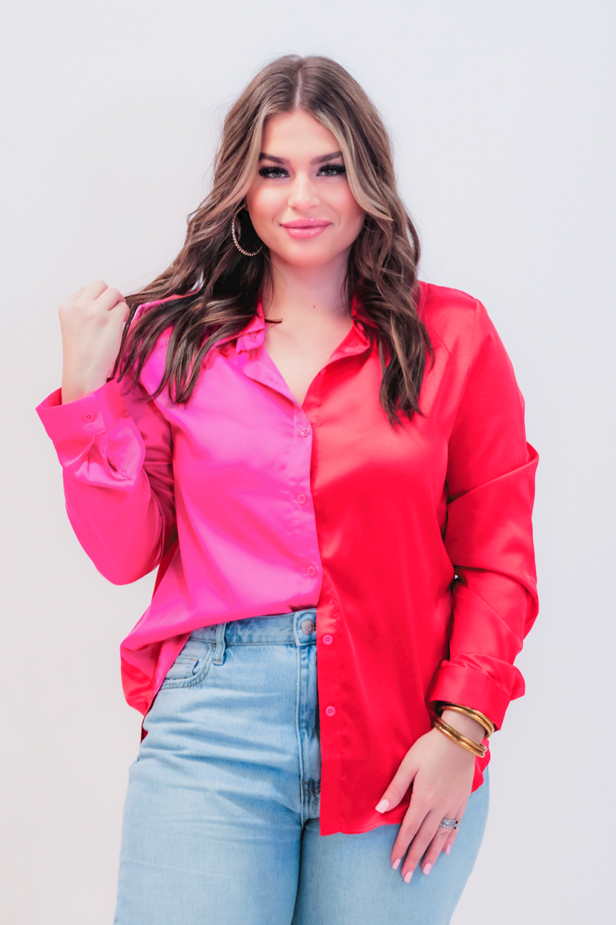 On Trend Button Up Top: Red