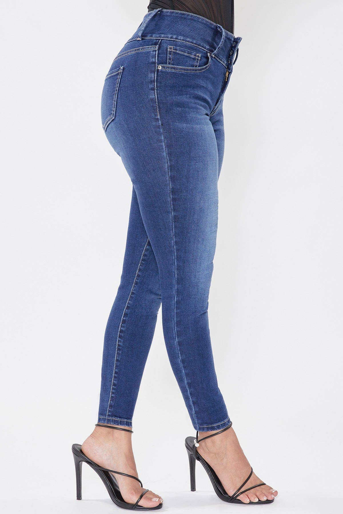 Junior 3 Button High-Rise Skinny Jeans / DKBLU RIP&TEAR S1861
