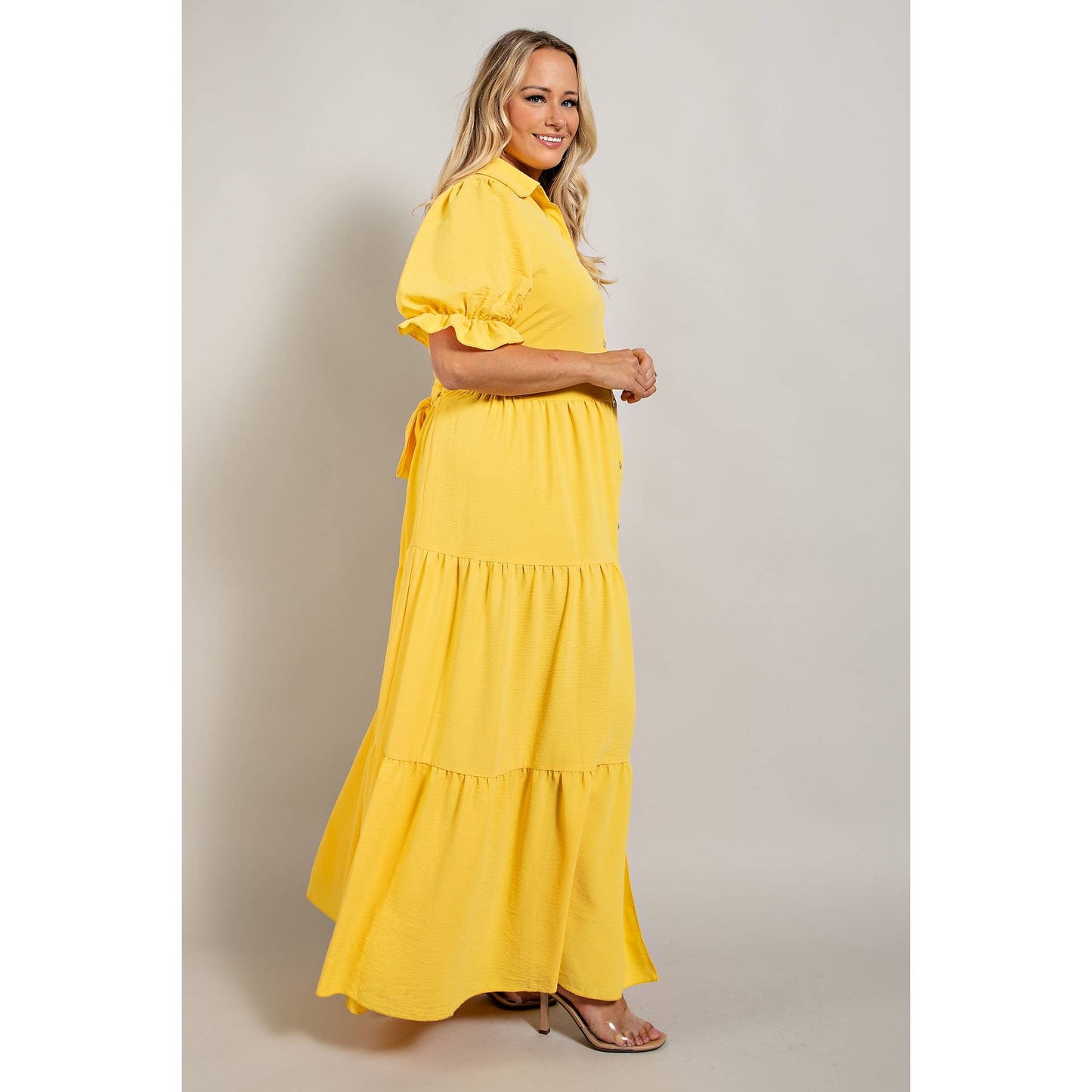 PLUS - BUTTON DOWN MAXI SHIRT DRESS: BLACK