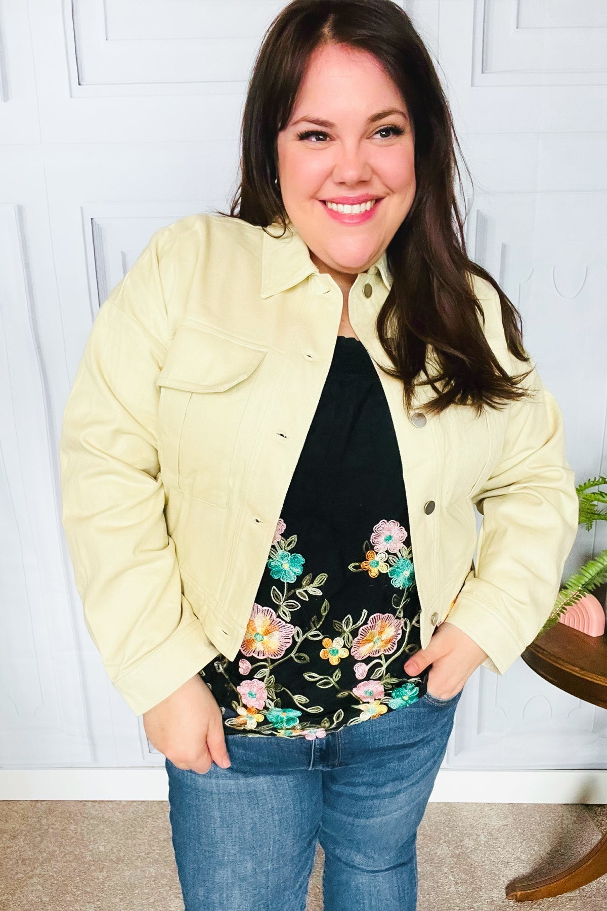 Glamorous Black Floral Embroidery & Lace Smocked Top