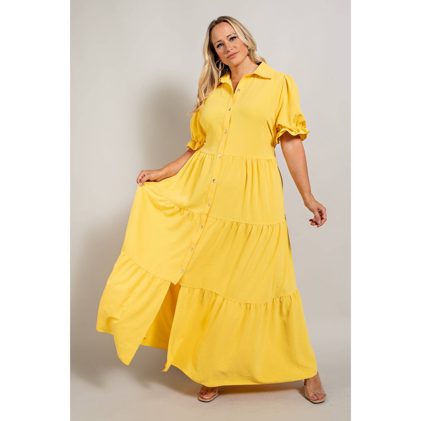 PLUS - BUTTON DOWN MAXI SHIRT DRESS: BLACK