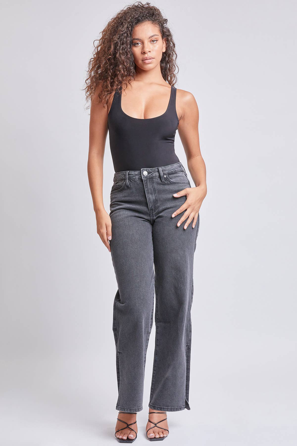 Junior Dream High-Rise 90s Straight Side-Slit Jean / Black