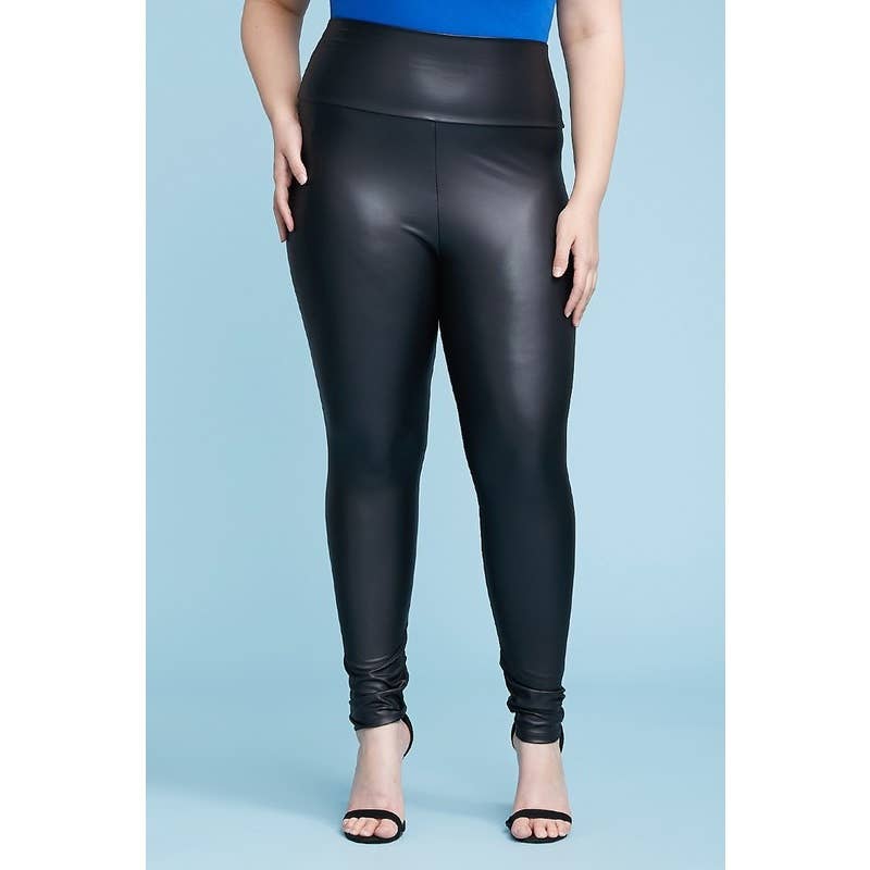PLUS - Faux leather HW Leggings: BLACK