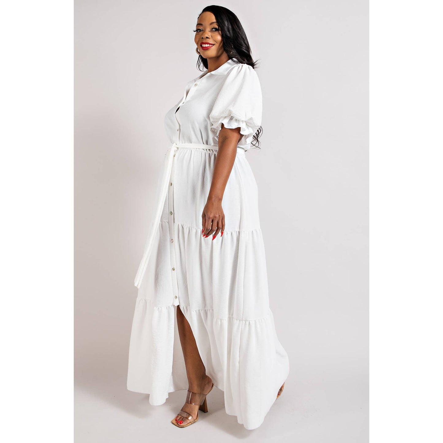 PLUS - BUTTON DOWN MAXI SHIRT DRESS: BLACK