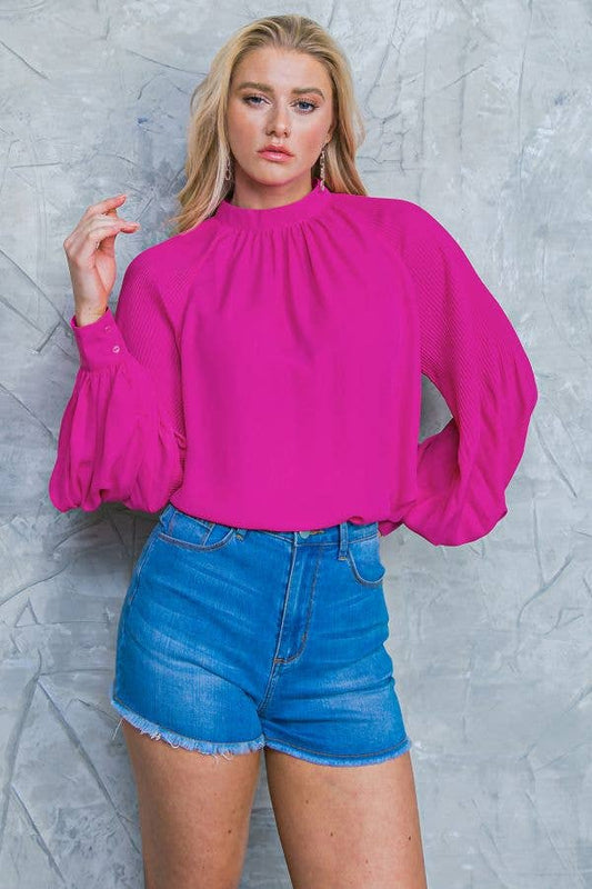 Solid Woven Top / FUCHSIA
