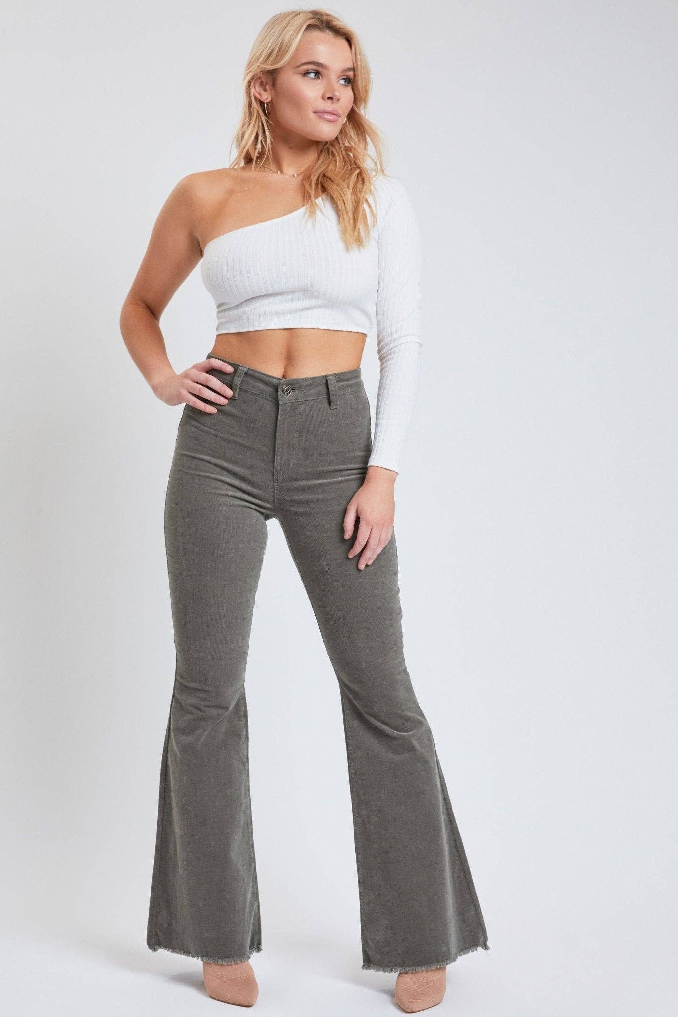 Junior Chloe Tube Corduroy Flare Jean: SUMMER OLIVE