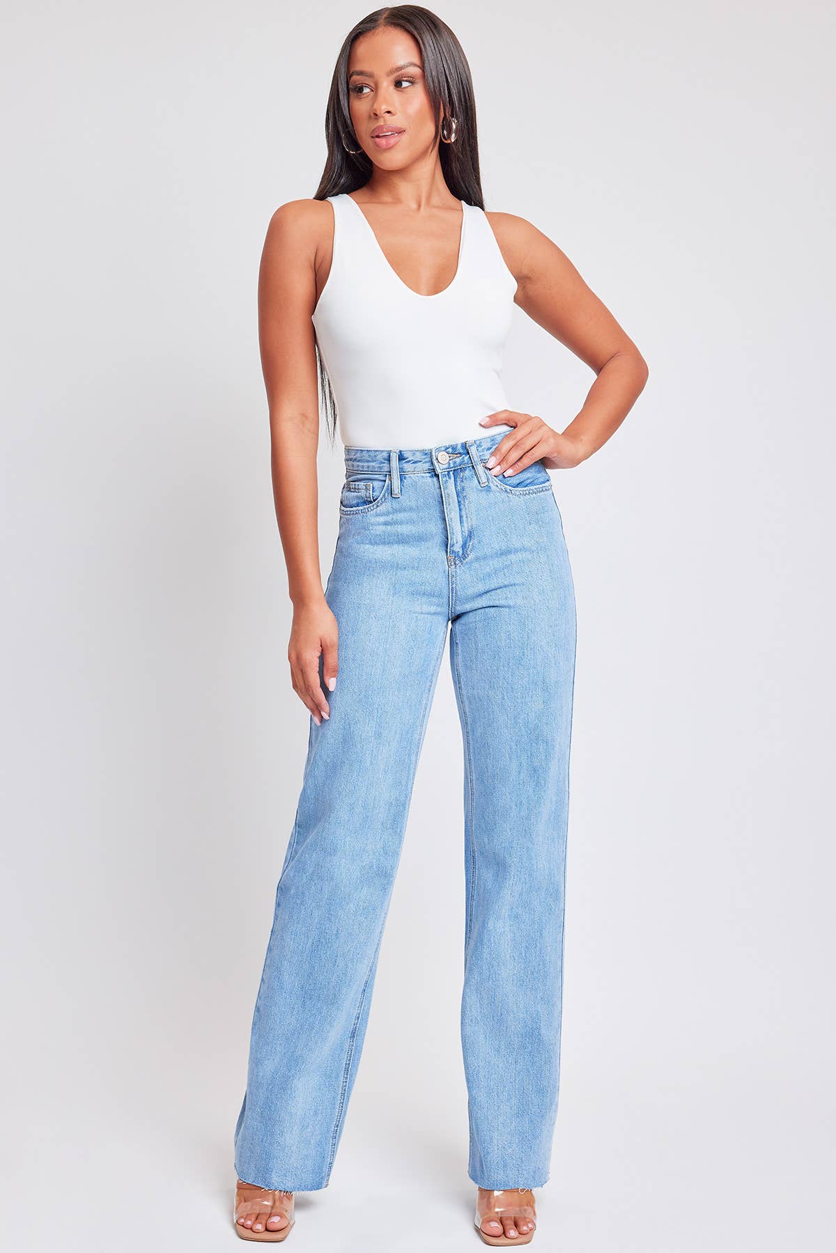 YMI - Junior High Rise Wide Leg With Raw Hem